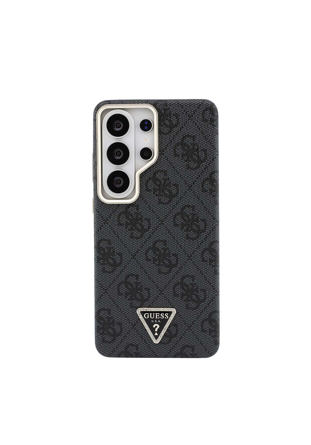 Galaxy S26 Ultra Kılıf Guess Orijinal Lisanslı Manyetik Şarj Uyumlu Gold Metal Kamera Çerçeveli Taşlı Üçgen Logo 4G Desenli Kapak