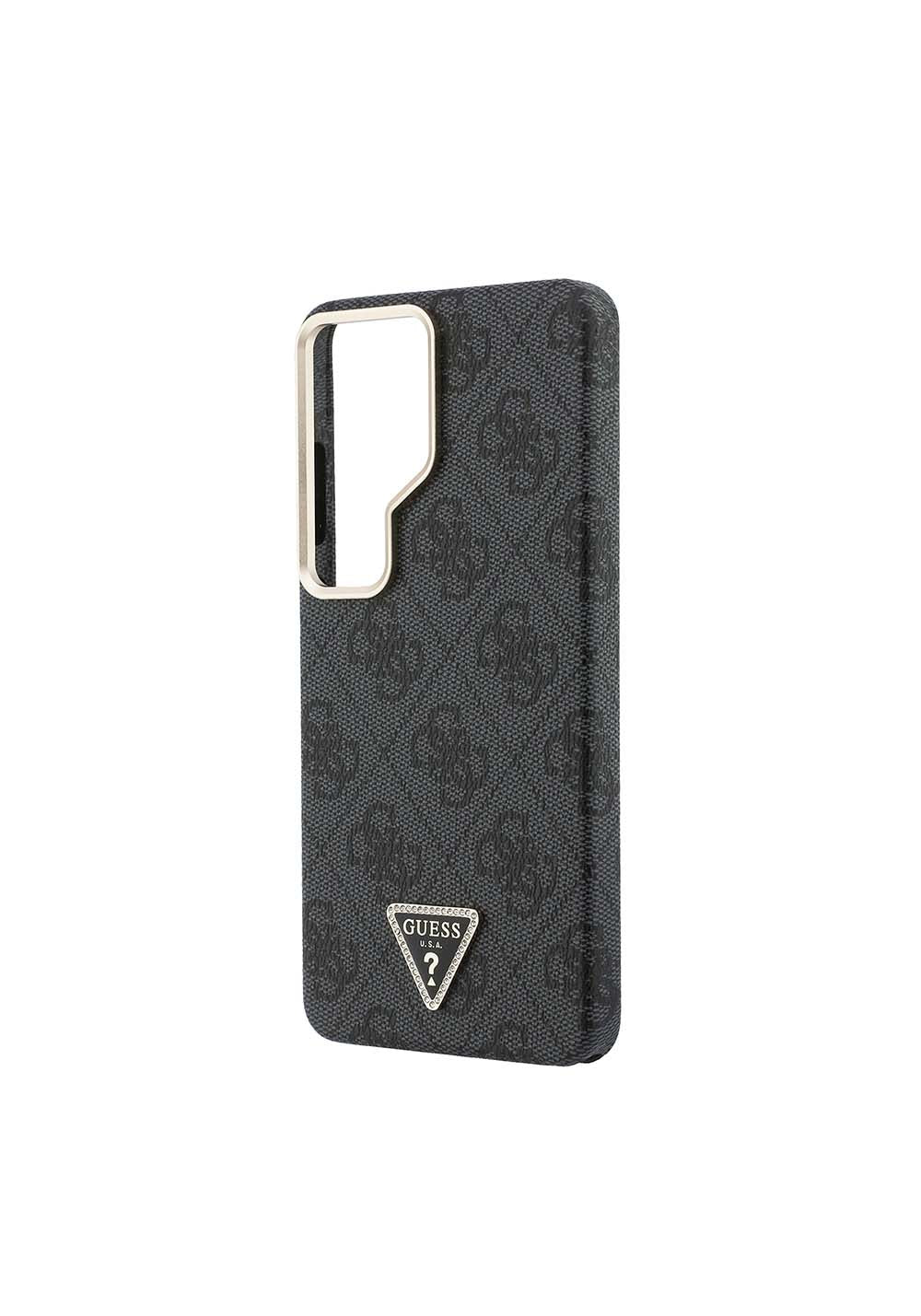 Galaxy S26 Ultra Kılıf Guess Orijinal Lisanslı Manyetik Şarj Uyumlu Gold Metal Kamera Çerçeveli Taşlı Üçgen Logo 4G Desenli Kapak