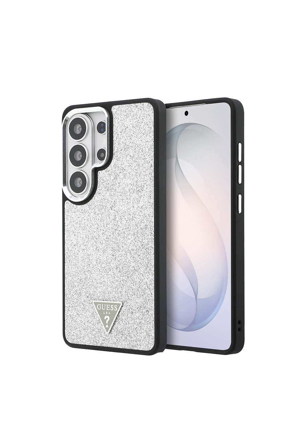 Galaxy S26 Ultra Kılıf Guess Orijinal Lisanslı Manyetik Şarj Uyumlu Metal Kamera Çerçeveli Üçgen Logolu Glitter Kapak