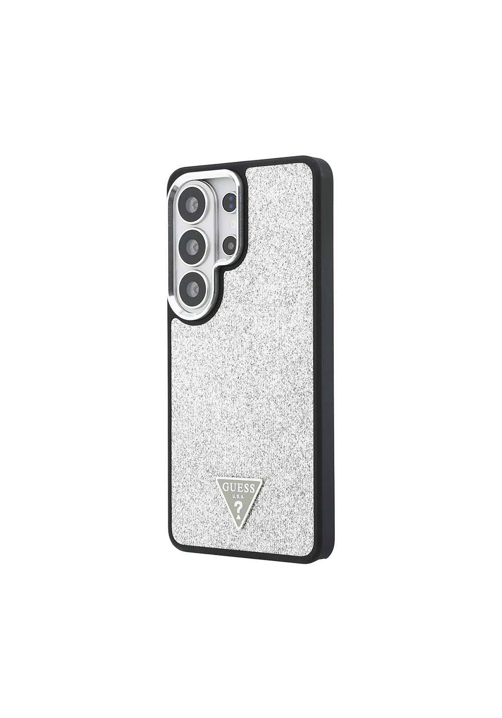 Galaxy S26 Ultra Kılıf Guess Orijinal Lisanslı Manyetik Şarj Uyumlu Metal Kamera Çerçeveli Üçgen Logolu Glitter Kapak