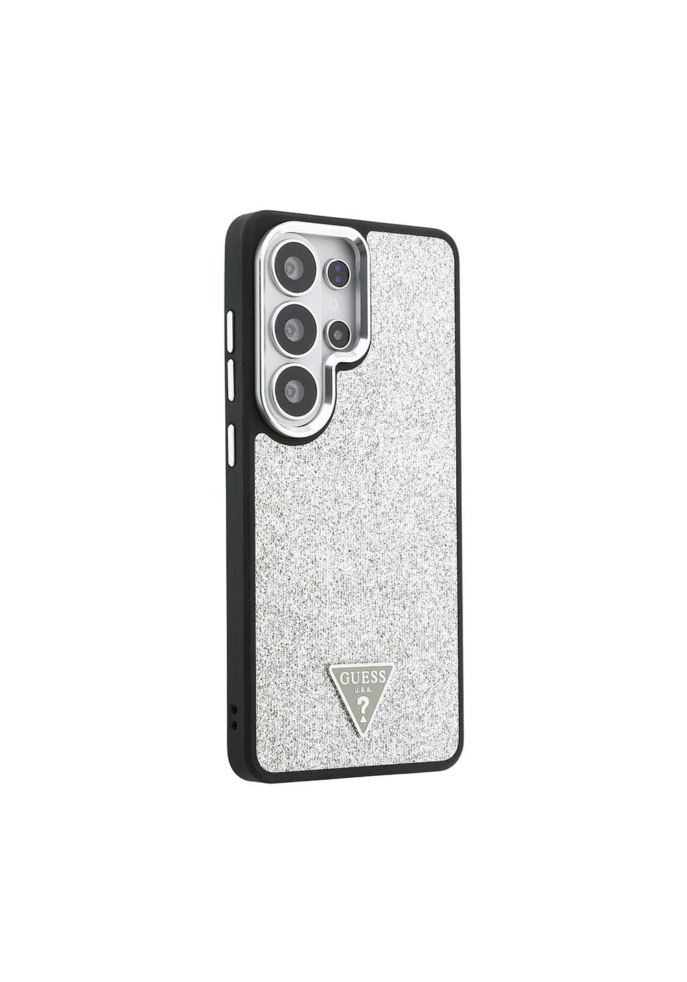 Galaxy S26 Ultra Kılıf Guess Orijinal Lisanslı Manyetik Şarj Uyumlu Metal Kamera Çerçeveli Üçgen Logolu Glitter Kapak