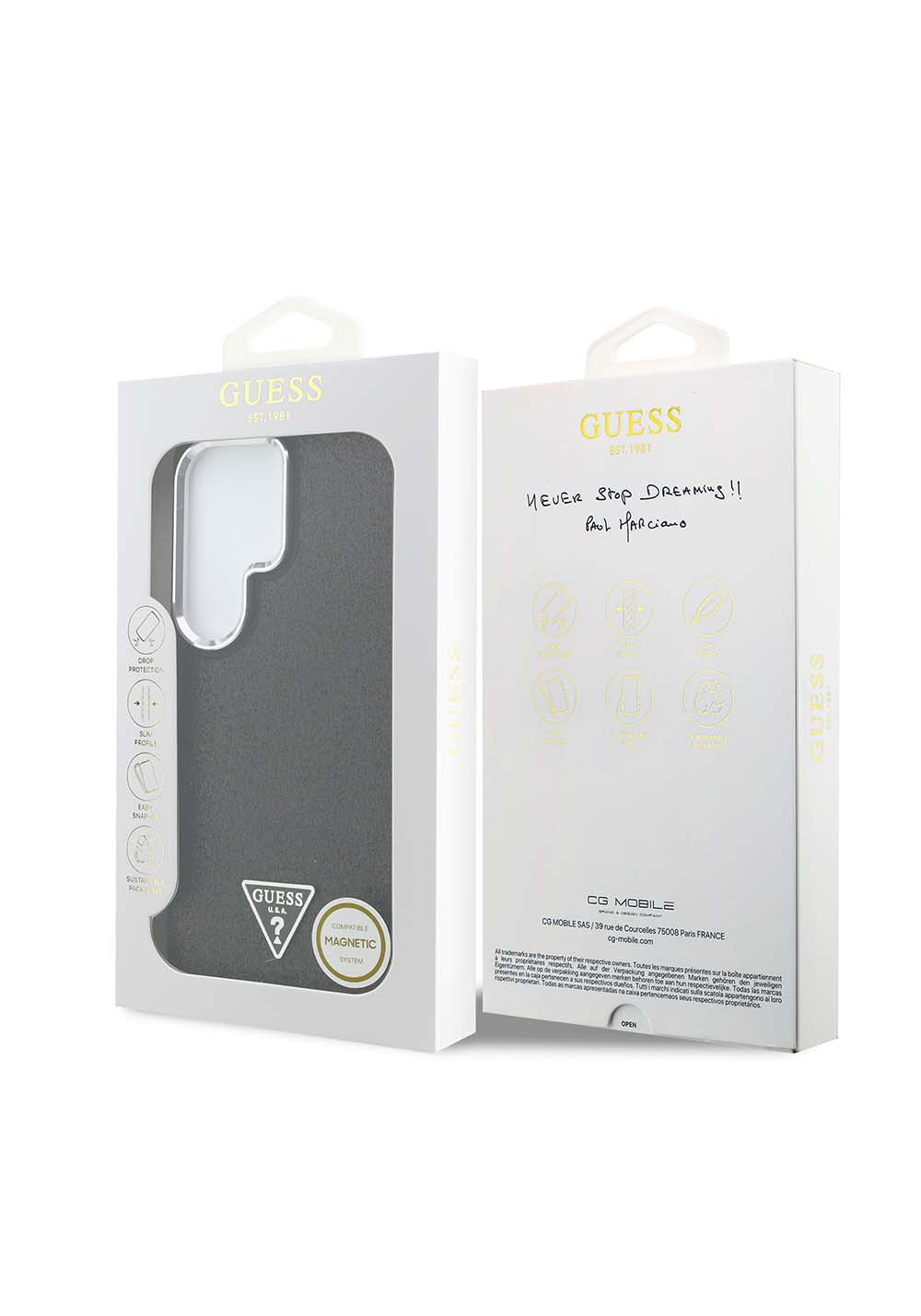 Galaxy S26 Ultra Kılıf Guess Orijinal Lisanslı Manyetik Şarj Uyumlu Metal Kamera Çerçeveli Üçgen Logolu Glitter Kapak