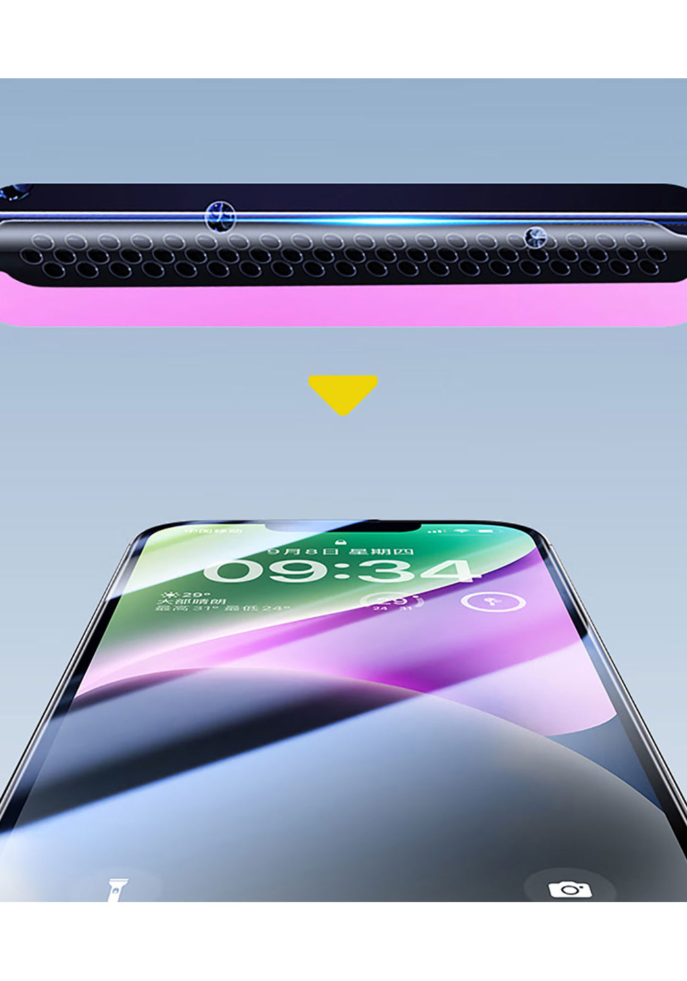Apple iPhone 17E Wiwu CZ-003 Mavi Işık Teknolojili Hidrofobik ve Oleofobik Parlama Önleyici Cam Ekran Koruyucu