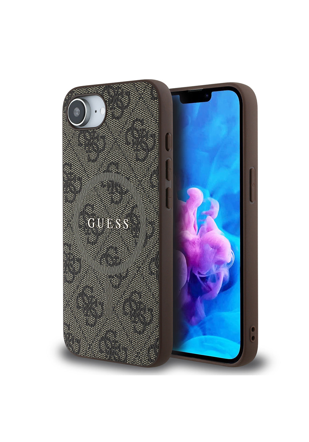 Apple iPhone 17E Kılıf Guess Orijinal Lisanslı Manyetik Şarj Uyumlu PU Halkalı 4G Desenli Yazı Logolu Kapak