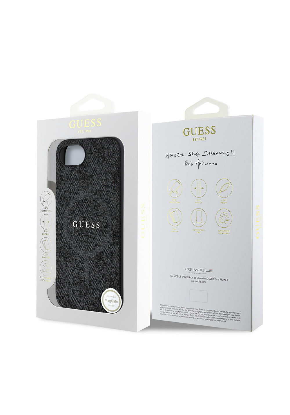 Apple iPhone 17E Kılıf Guess Orijinal Lisanslı Manyetik Şarj Uyumlu PU Halkalı 4G Desenli Yazı Logolu Kapak