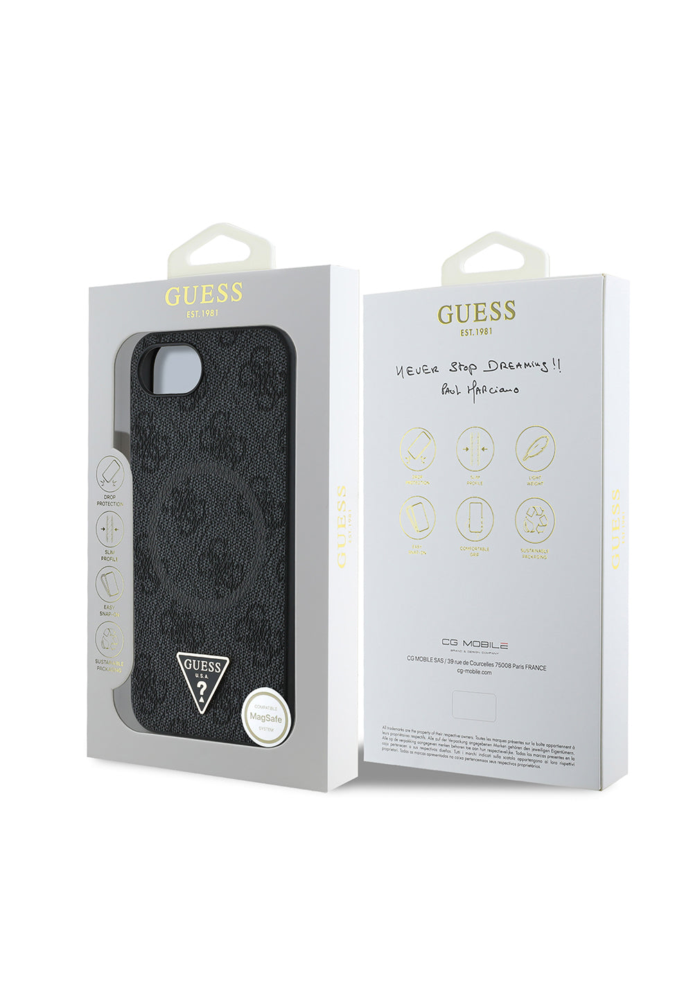 Apple iPhone 17E Kılıf Guess Orijinal Lisanslı Manyetik Şarj Uyumlu PU Üçgen Logo 4G Desenli Kapak