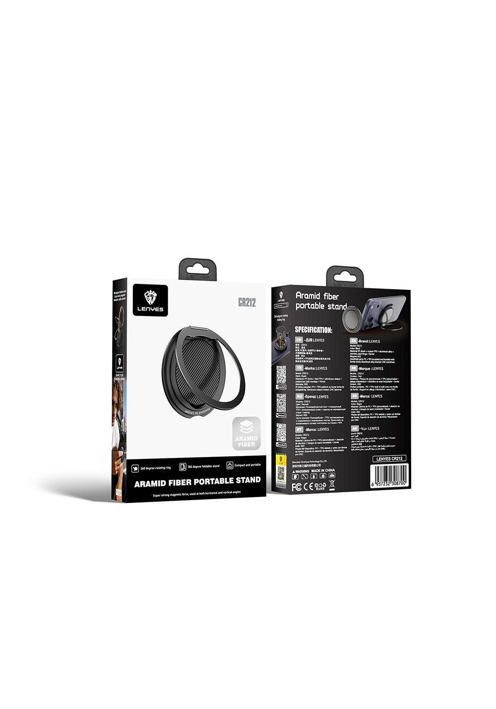 Lenyes CR212 Aramid Fiber 360 Derece Dönebilen Magnetik Ring Stand Telefon Tutucu