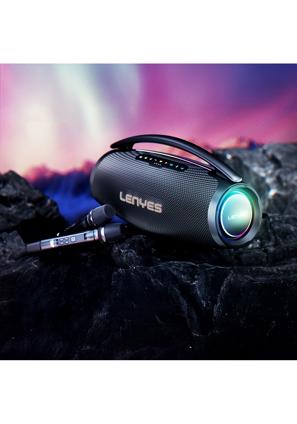 Lenyes Boost X Serisi RGB Işıklı Çift Mikrofonlu Taşınabilir Bluetooth Hoparlör v5.3 600W