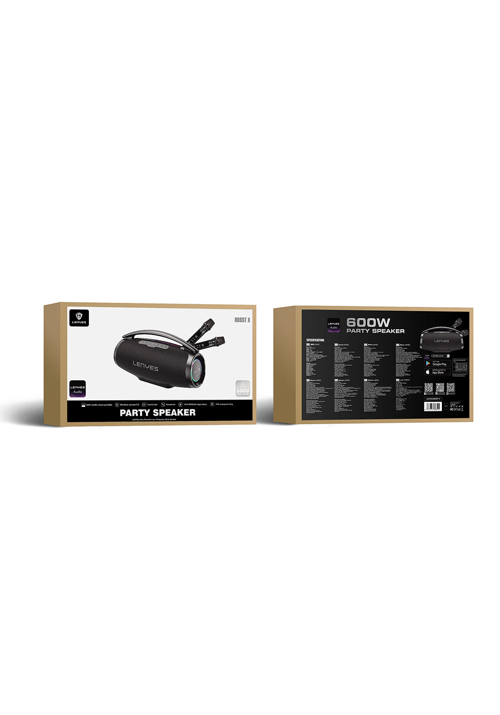 Lenyes Boost X Serisi RGB Işıklı Çift Mikrofonlu Taşınabilir Bluetooth Hoparlör v5.3 600W