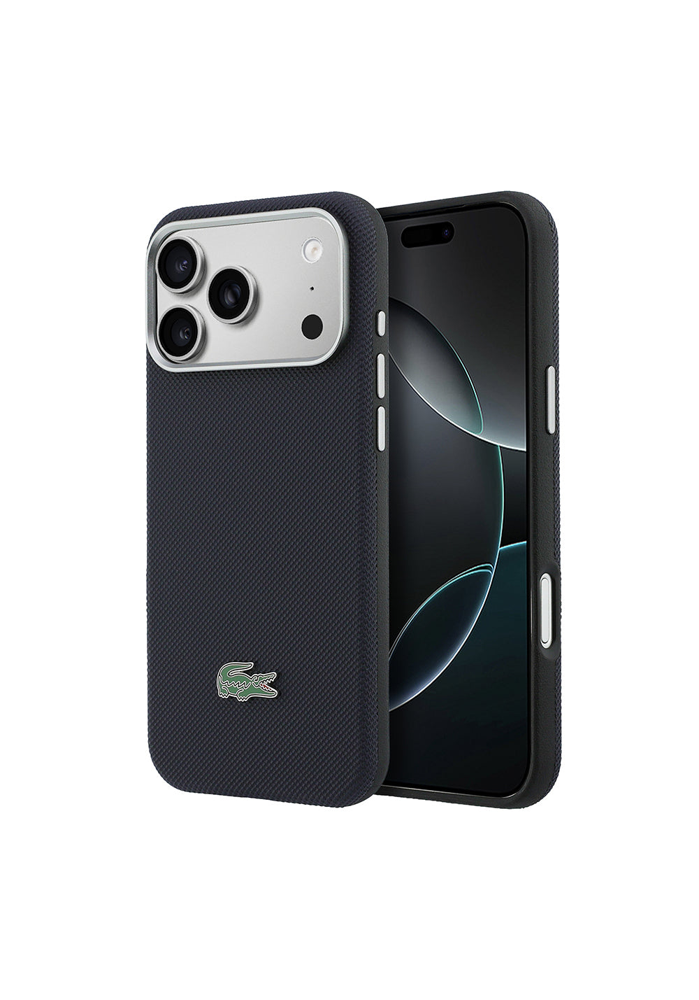 Apple iPhone 17 Pro Max Kılıf Lacoste Orijinal Lisanslı M-Safe Şarj Özellikli PVC Yarı Pike Desenli Arka Yüzey İkonik Timsah Dokuma Logolu Kapak