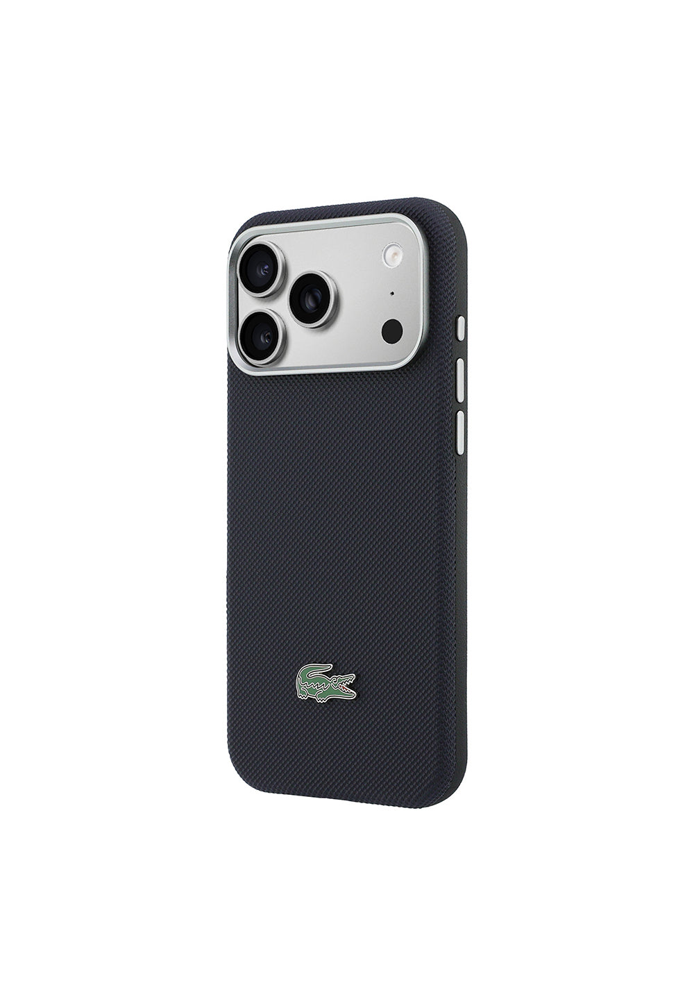 Apple iPhone 17 Pro Max Kılıf Lacoste Orijinal Lisanslı M-Safe Şarj Özellikli PVC Yarı Pike Desenli Arka Yüzey İkonik Timsah Dokuma Logolu Kapak