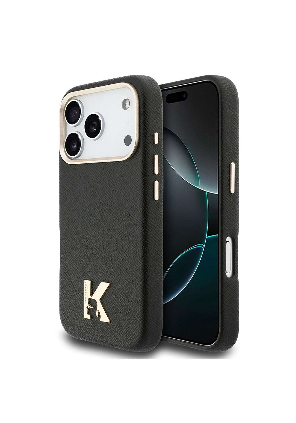 Apple iPhone 17 Pro Kılıf Karl Lagerfeld Orijinal Lisanslı Manyetik Şarj Uyumlu Gold Kamera Çerçeveli KHEAD Metal Logolu PU Deri Kapak