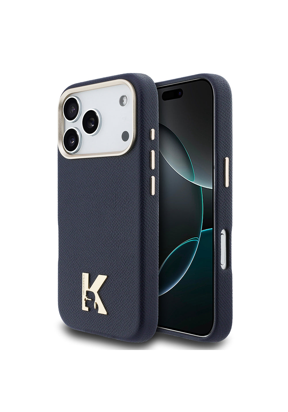 Apple iPhone 17 Pro Max Kılıf Karl Lagerfeld Orijinal Lisanslı Manyetik Şarj Uyumlu Gold Kamera Çerçeveli KHEAD Metal Logolu PU Deri Kapak