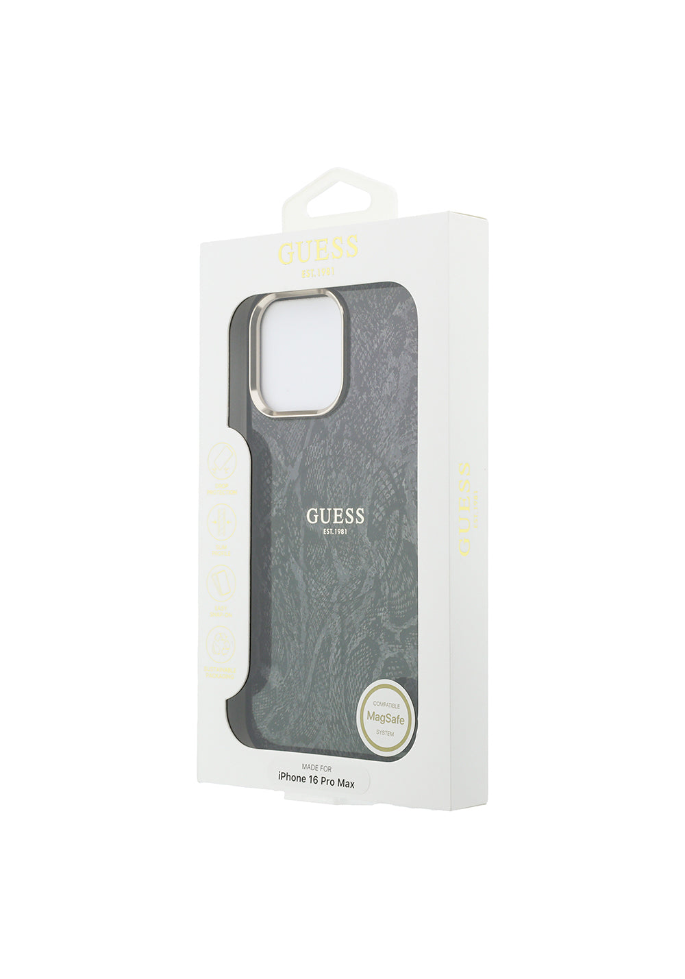 Apple iPhone 16 Pro Max Kılıf Guess Orijinal Lisanslı Manyetik Şarj Uyumlu Yazı Logolu Python Desenli Kapak