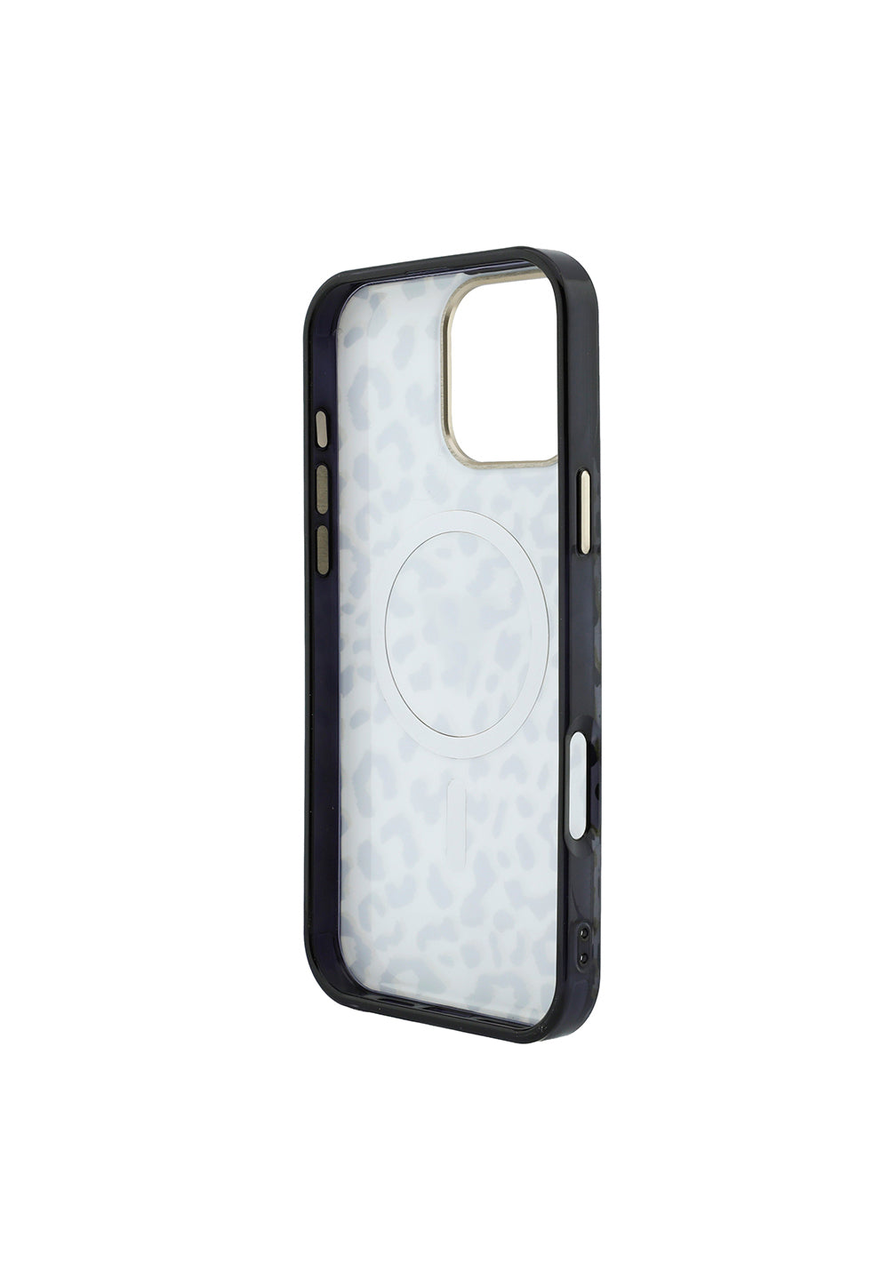 Apple iPhone 16 Pro Max Kılıf Guess Orijinal Lisanslı Manyetik Şarj Uyumlu Üçgen Logolu Simli Leopar Desenli Kapak
