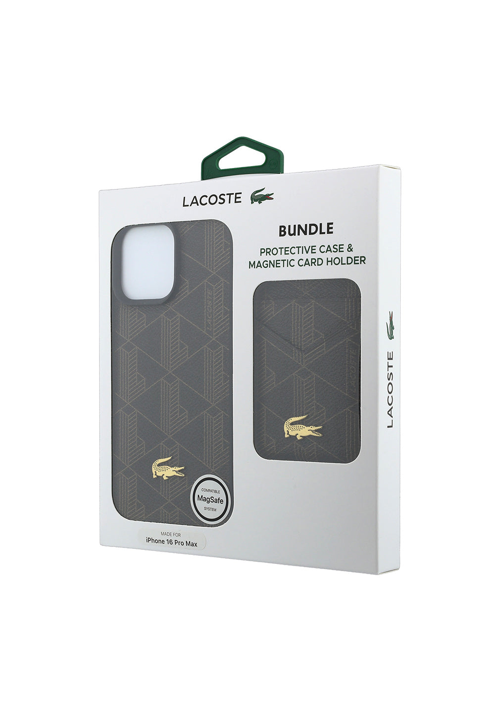 Apple iPhone 16 Pro Max Kılıf Lacoste Orijinal Lisanslı Manyetik Şarj Uyumlu PU Deri Tasarımlı Kartlıklı Karışık Monogram Desenli Kapak