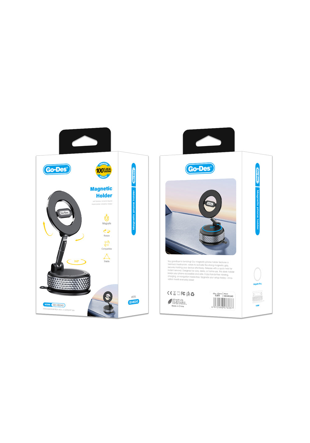 Go Des GD-HD243 360 Derece Dönebilen Vakum Özellikli Magnetik Telefon Tutucu