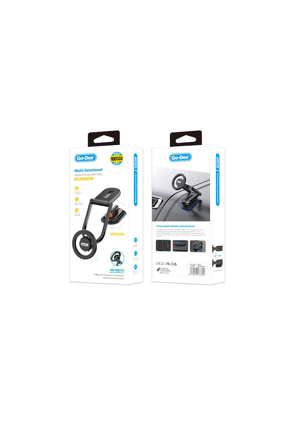 Go Des GD-HD275 Magnetik M-safe Uyumlu 360 Derece Dönebilen Düz Zemin Araç Telefon Tutucu