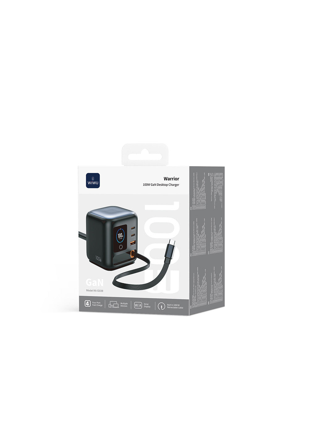 Wiwu Wi-G039 GaN Teknolojili Type-C Kablolu 4 Portlu Masaüstü Şarj İstasyonu 100W