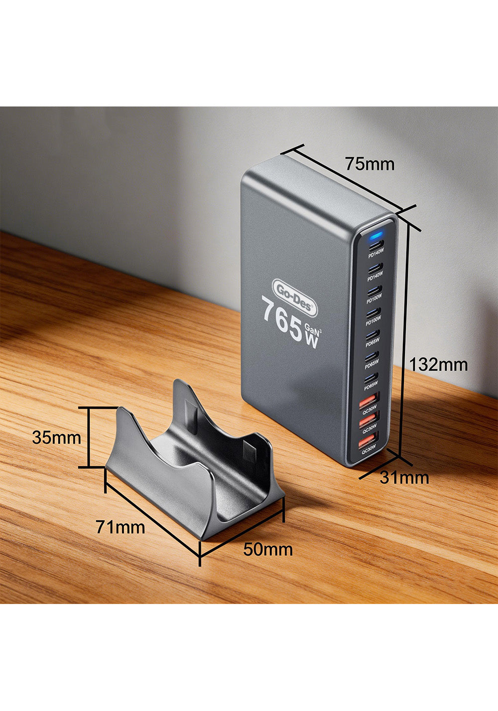 Go Des GD-B963 GaN Teknolojili 10 Portlu Masaüstü Şarj İstasyonu 765W