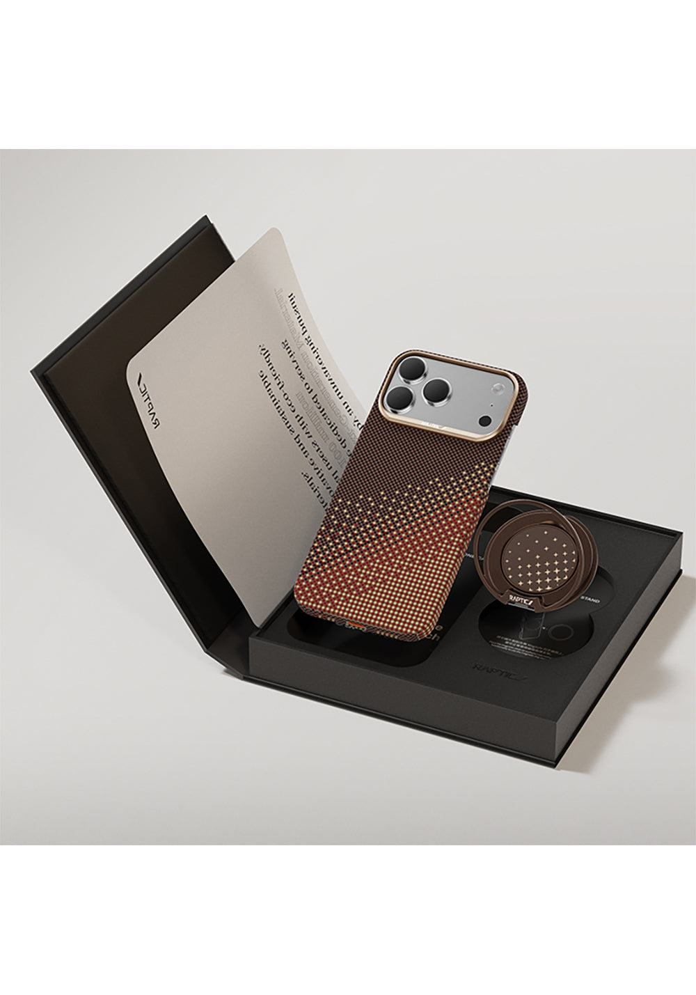 Apple iPhone 17 Pro Max Kılıf Raptic 2in1 Bundle Kit Aramid Skin Serenity Serisi Stand ve Karbon Kapak