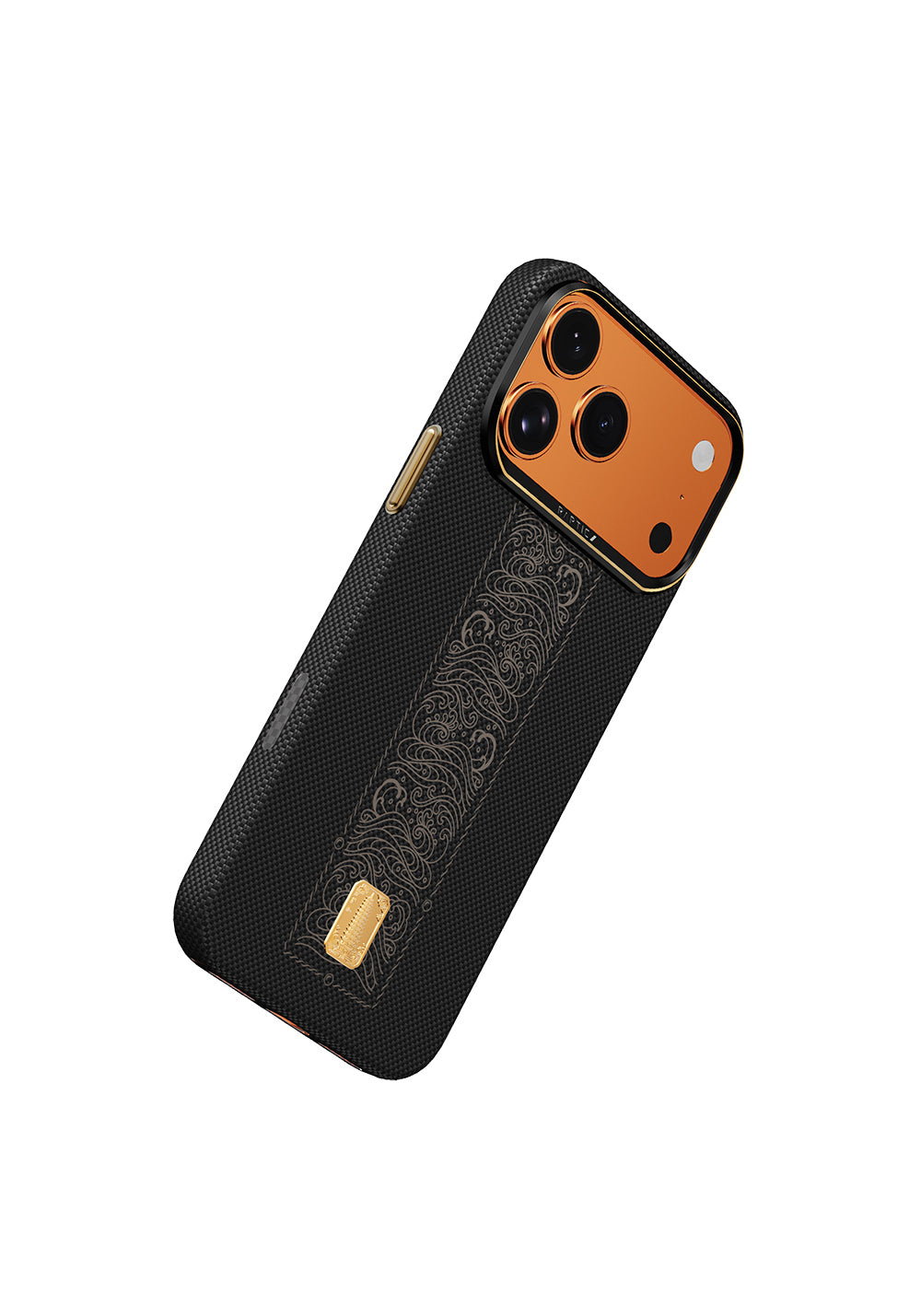 Apple iPhone 17 Pro Kılıf Manyetik Şarj Uyumlu Raptic Aramid Skin Rise Serisi 24 Ayar Altın Kaplamalı Karbon Kapak