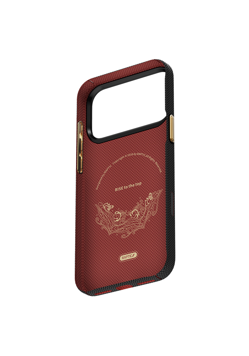 Apple iPhone 17 Pro Kılıf Manyetik Şarj Uyumlu Raptic Aramid Skin Rise Serisi 24 Ayar Altın Kaplamalı Karbon Kapak