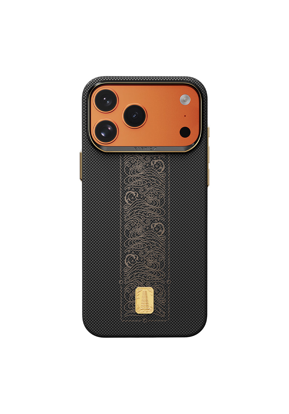 Apple iPhone 17 Pro Max Kılıf Manyetik Şarj Uyumlu Raptic Aramid Skin Rise Serisi 24 Ayar Altın Kaplamalı Karbon Kapak