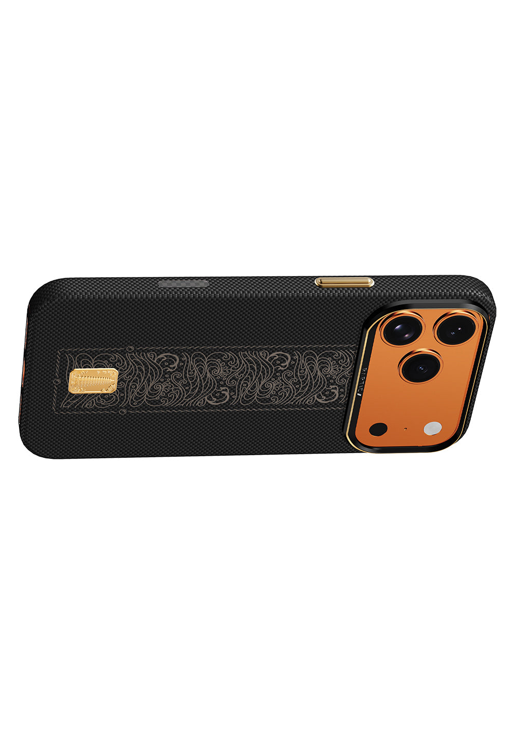 Apple iPhone 17 Pro Max Kılıf Manyetik Şarj Uyumlu Raptic Aramid Skin Rise Serisi 24 Ayar Altın Kaplamalı Karbon Kapak