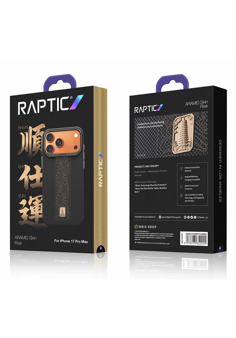 Apple iPhone 17 Pro Max Kılıf Manyetik Şarj Uyumlu Raptic Aramid Skin Rise Serisi 24 Ayar Altın Kaplamalı Karbon Kapak