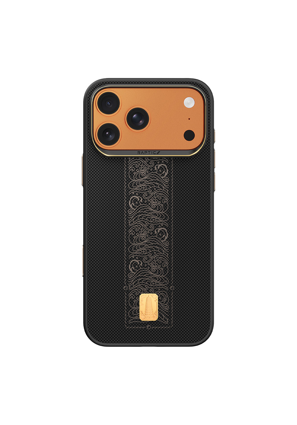Apple iPhone 17 Pro Kılıf Manyetik Şarj Uyumlu Raptic Aramid Dual Rise Serisi 24 Ayar Altın Kaplamalı Karbon Kapak