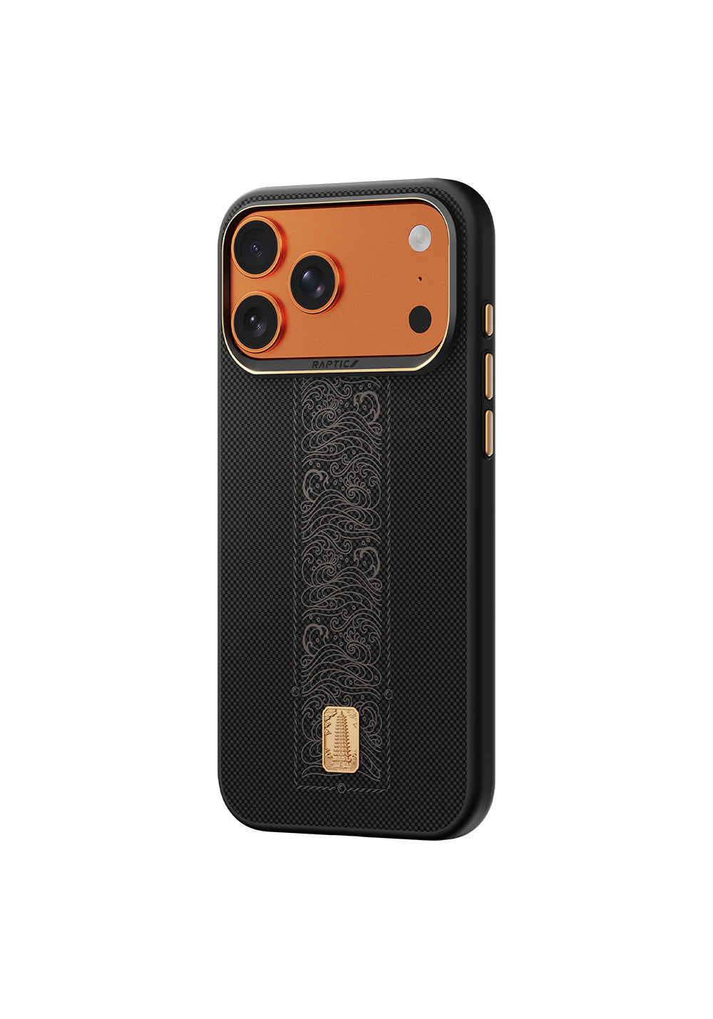 Apple iPhone 17 Pro Kılıf Manyetik Şarj Uyumlu Raptic Aramid Dual Rise Serisi 24 Ayar Altın Kaplamalı Karbon Kapak