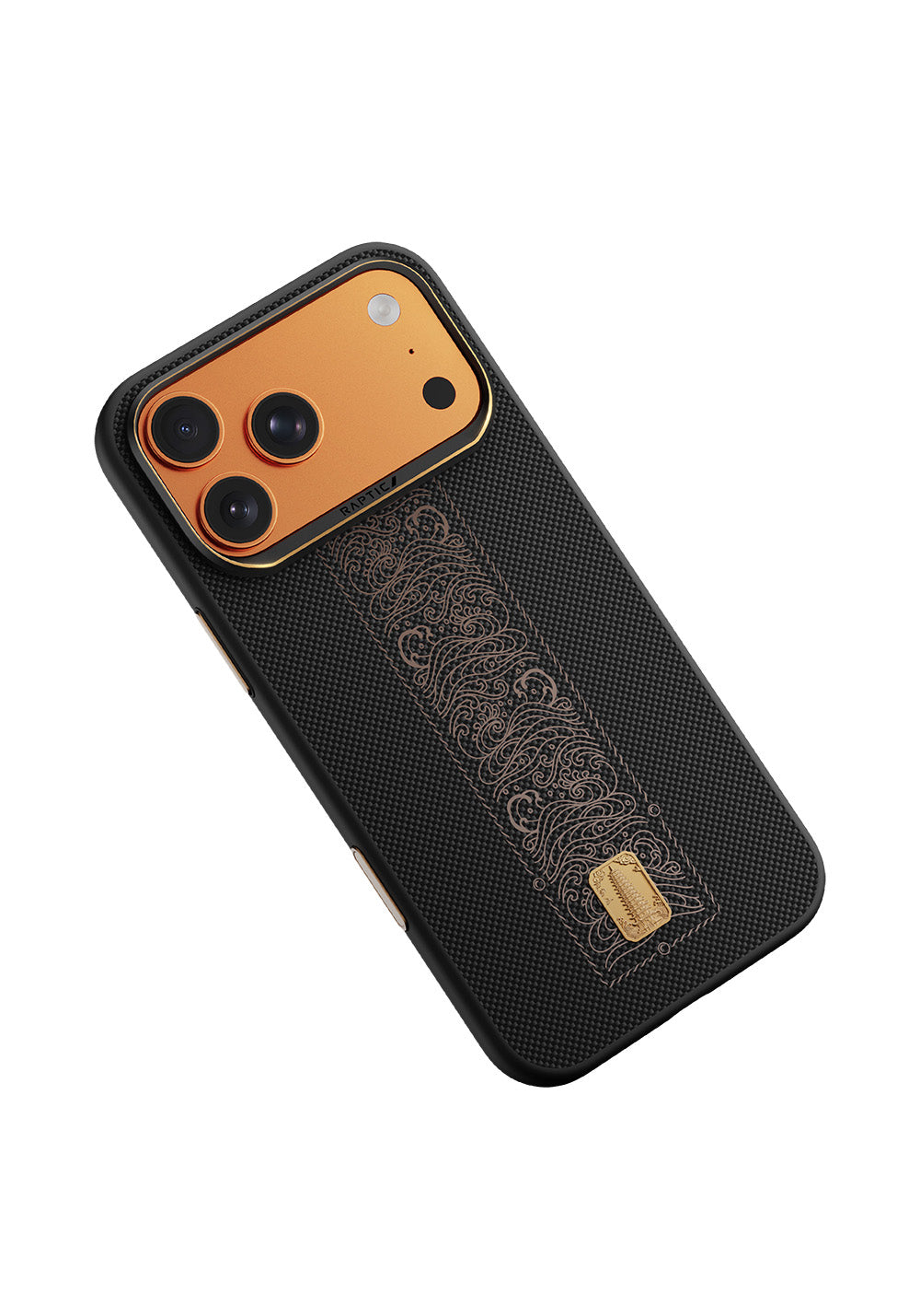 Apple iPhone 17 Pro Max Kılıf Manyetik Şarj Uyumlu Raptic Aramid Dual Rise Serisi 24 Ayar Altın Kaplamalı Karbon Kapak