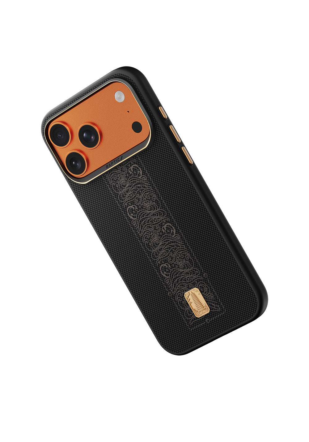Apple iPhone 17 Pro Max Kılıf Manyetik Şarj Uyumlu Raptic Aramid Dual Rise Serisi 24 Ayar Altın Kaplamalı Karbon Kapak