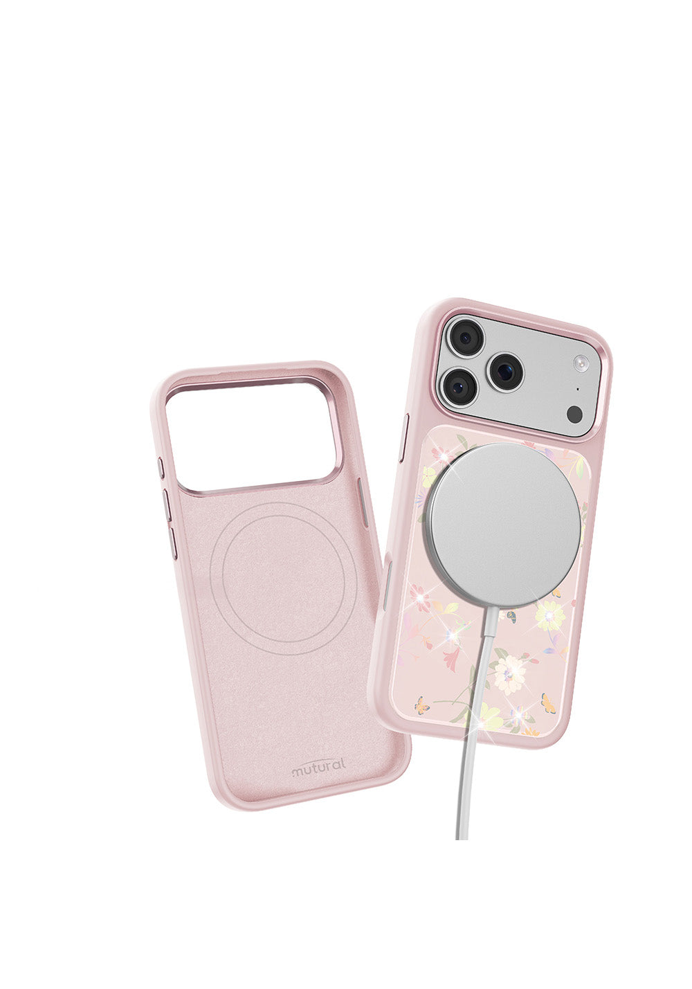 Apple iPhone 17 Pro Kılıf Manyetik Şarj Uyumlu Çiçek Tasarımlı Mutural Flower Serisi Kapak