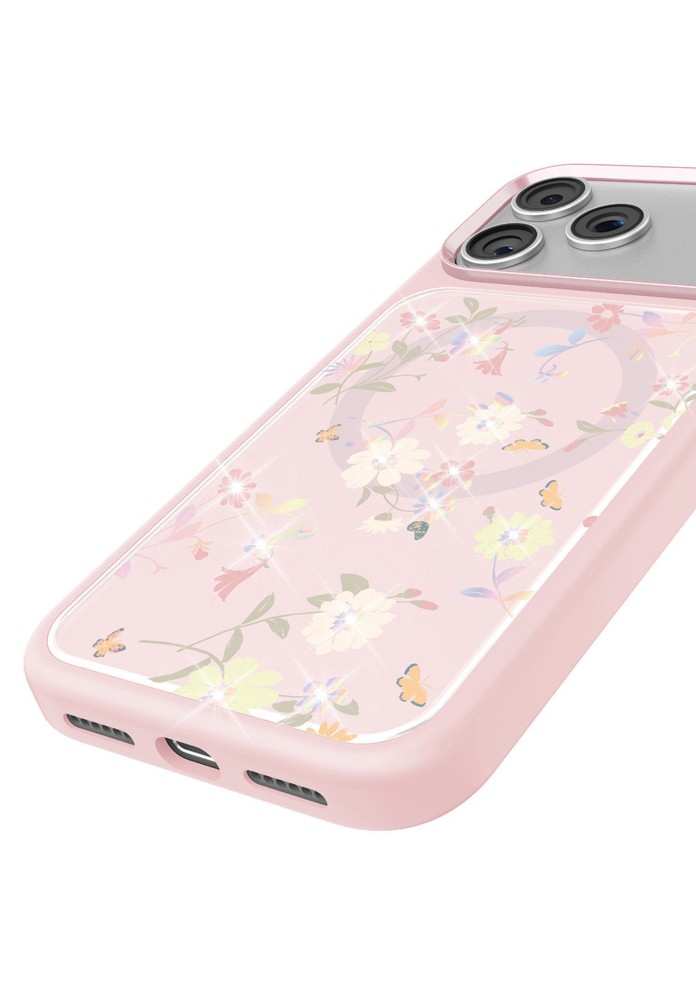 Apple iPhone 17 Pro Kılıf Manyetik Şarj Uyumlu Çiçek Tasarımlı Mutural Flower Serisi Kapak