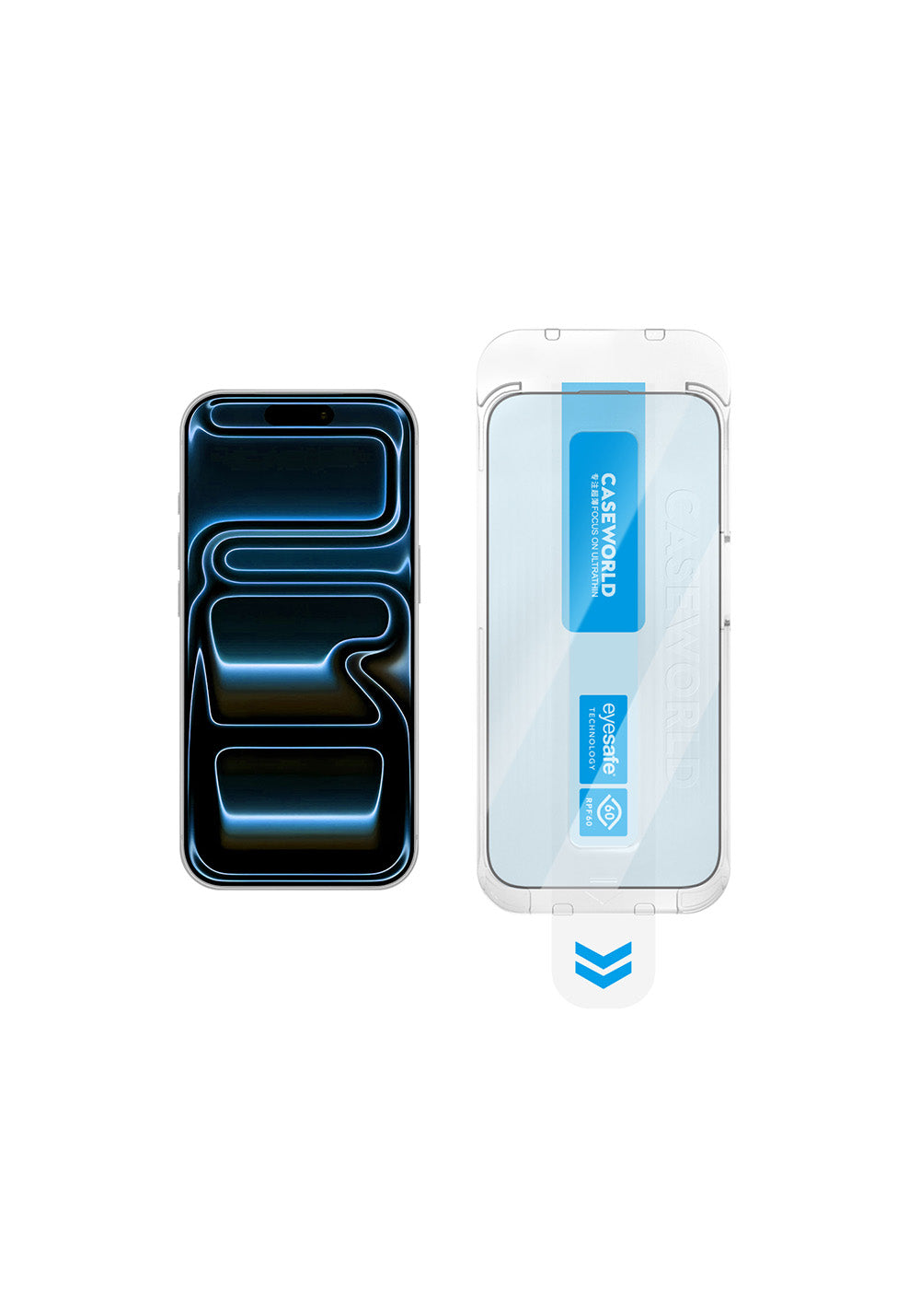 Apple iPhone 18 Pro CaseWorld Applicator Serisi 2.5D Eyesafe Mavi Işık Teknolojili Safir 0.33mm Temperli Cam Ekran Koruyucu + Uygulama Aparatı