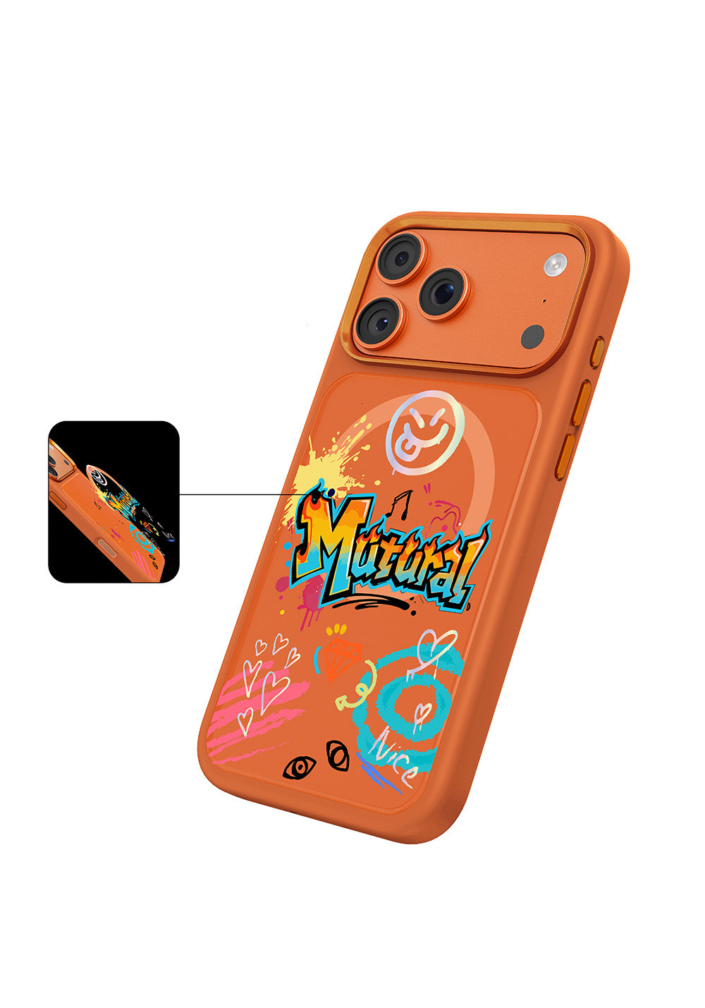 Apple iPhone 18 Pro Kılıf Manyetik Şarj Uyumlu 3D Baskılı Tasarım Mutural Graffiti Serisi Kapak