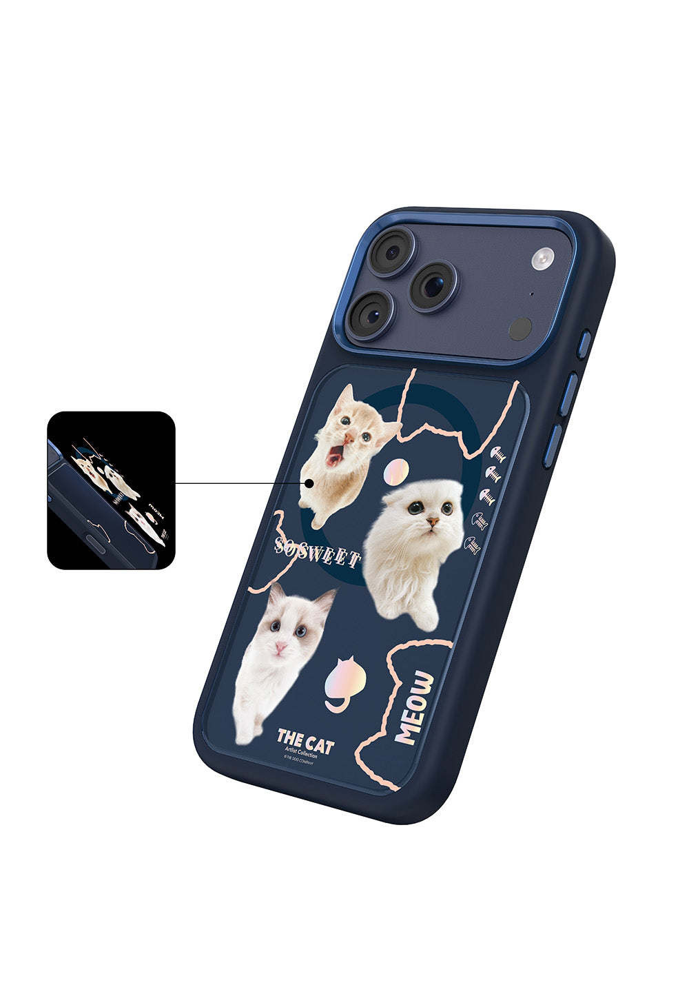 Apple iPhone 18 Pro Kılıf Manyetik Şarj Uyumlu 3D Baskılı Tasarım Mutural The Cat Serisi Kapak