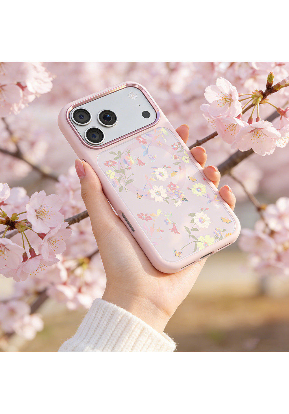 Apple iPhone 18 Pro Max Kılıf Manyetik Şarj Uyumlu Çiçek Tasarımlı Mutural Flower Serisi Kapak