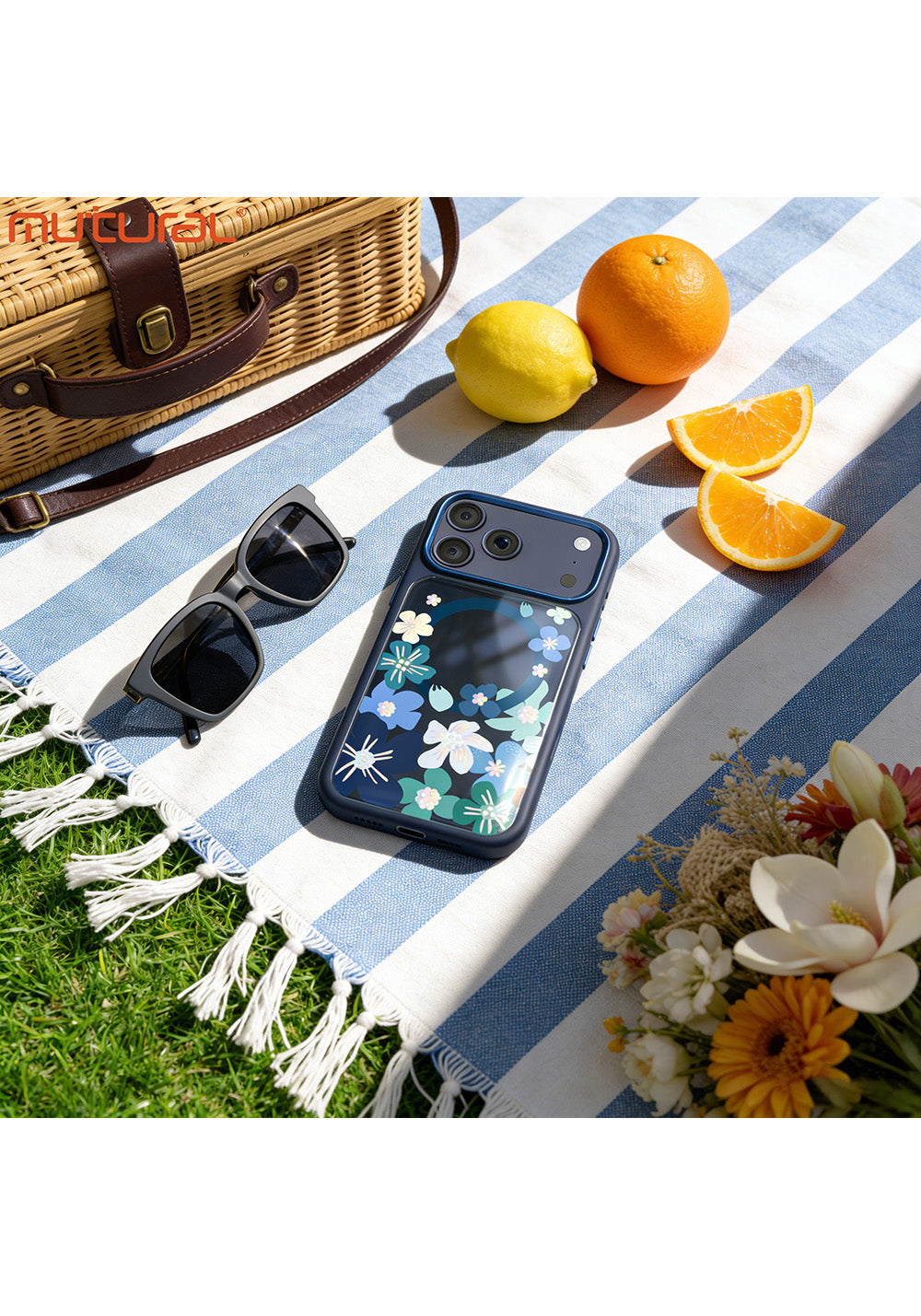 Apple iPhone 18 Pro Max Kılıf Manyetik Şarj Uyumlu Çiçek Tasarımlı Mutural Flower Serisi Kapak