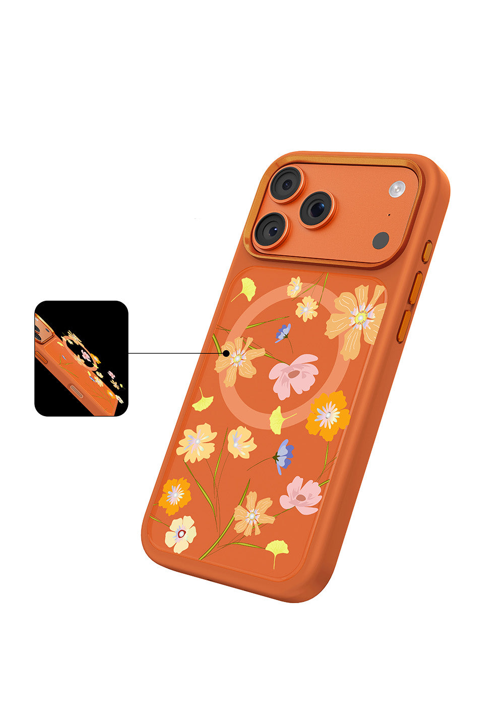 Apple iPhone 18 Pro Max Kılıf Manyetik Şarj Uyumlu Çiçek Tasarımlı Mutural Flower Serisi Kapak
