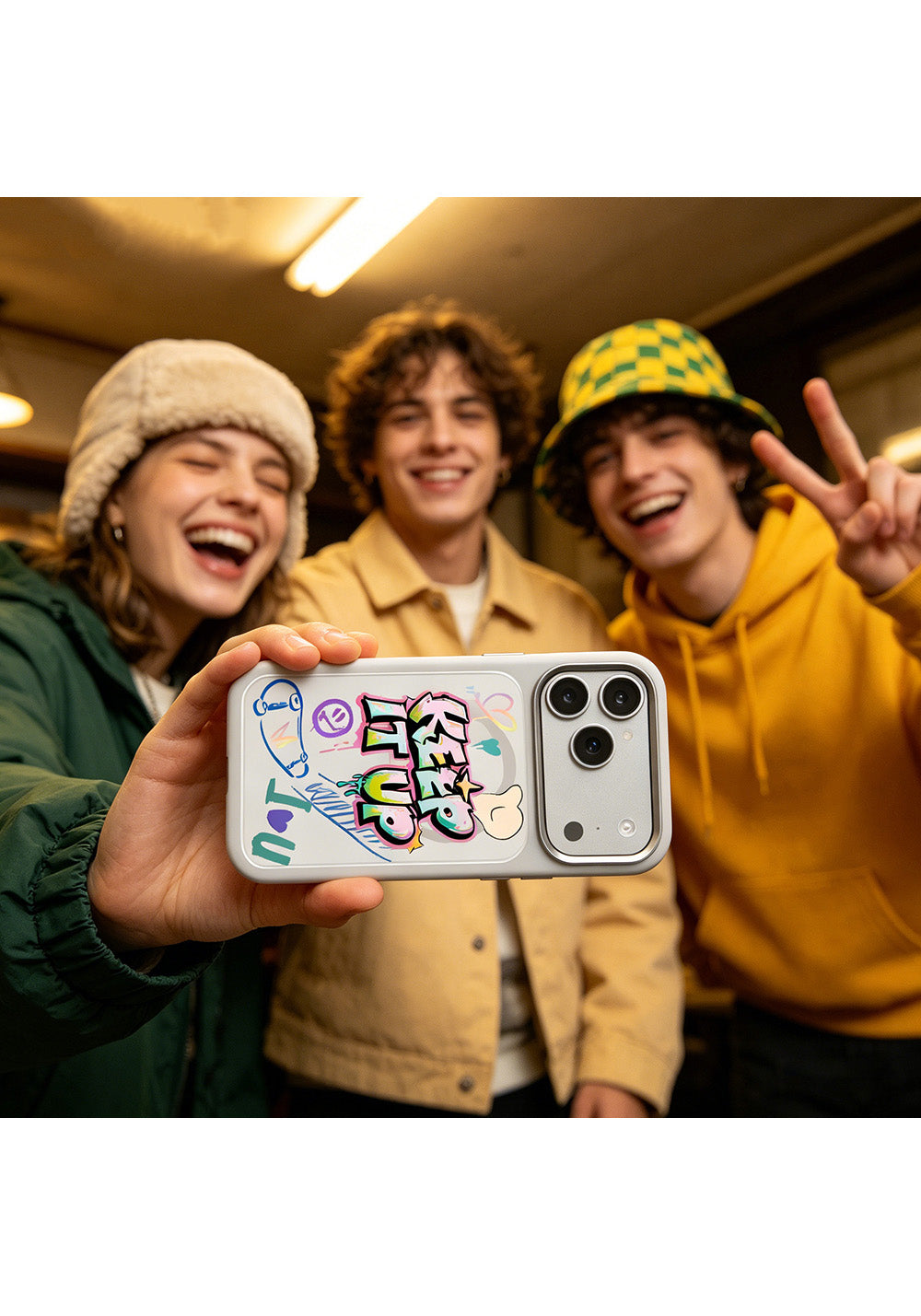 Apple iPhone 18 Pro Max Kılıf Manyetik Şarj Uyumlu 3D Baskılı Tasarım Mutural Graffiti Serisi Kapak