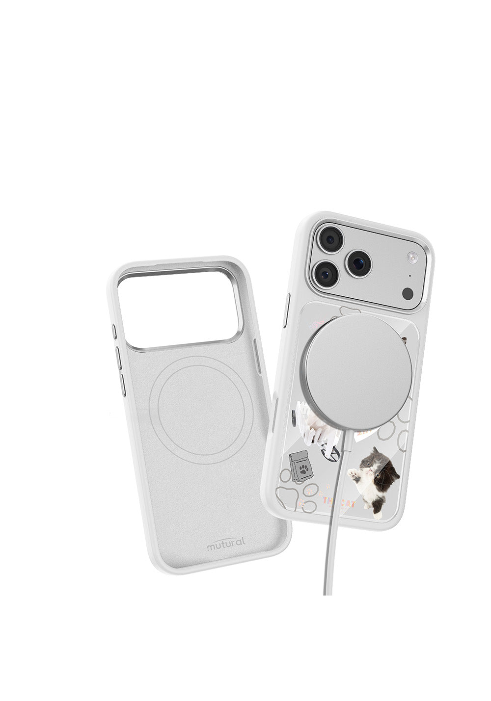 Apple iPhone 18 Pro Max Kılıf Manyetik Şarj Uyumlu 3D Baskılı Tasarım Mutural The Cat Serisi Kapak