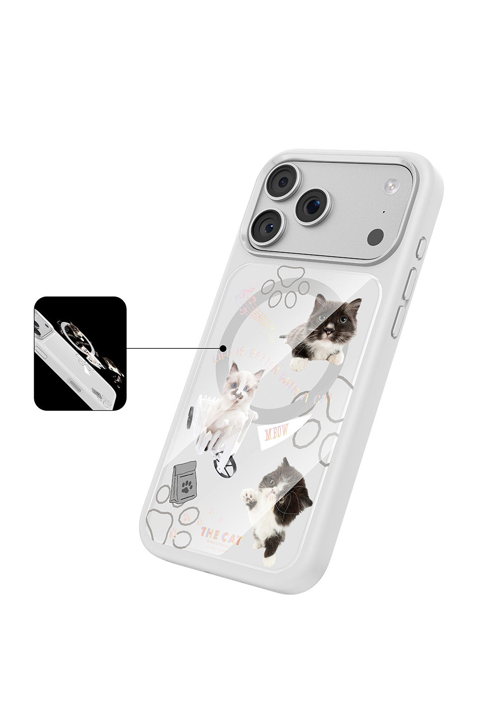 Apple iPhone 18 Pro Max Kılıf Manyetik Şarj Uyumlu 3D Baskılı Tasarım Mutural The Cat Serisi Kapak