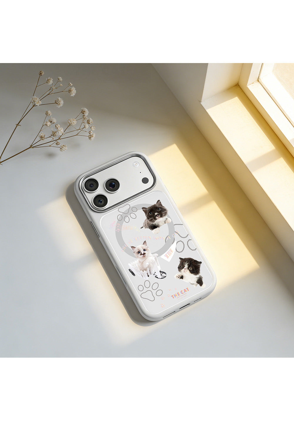 Apple iPhone 18 Pro Max Kılıf Manyetik Şarj Uyumlu 3D Baskılı Tasarım Mutural The Cat Serisi Kapak