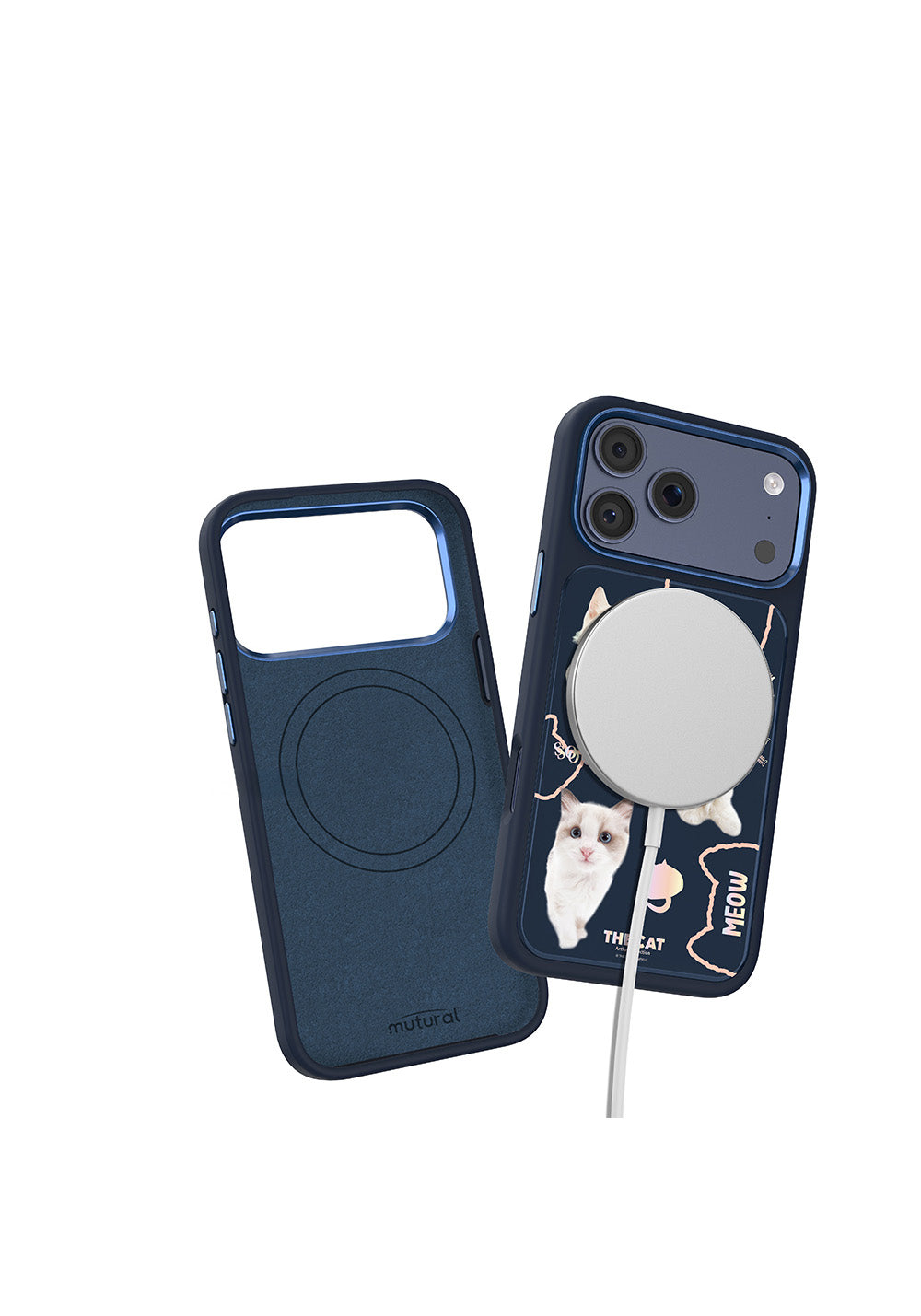 Apple iPhone 18 Pro Max Kılıf Manyetik Şarj Uyumlu 3D Baskılı Tasarım Mutural The Cat Serisi Kapak