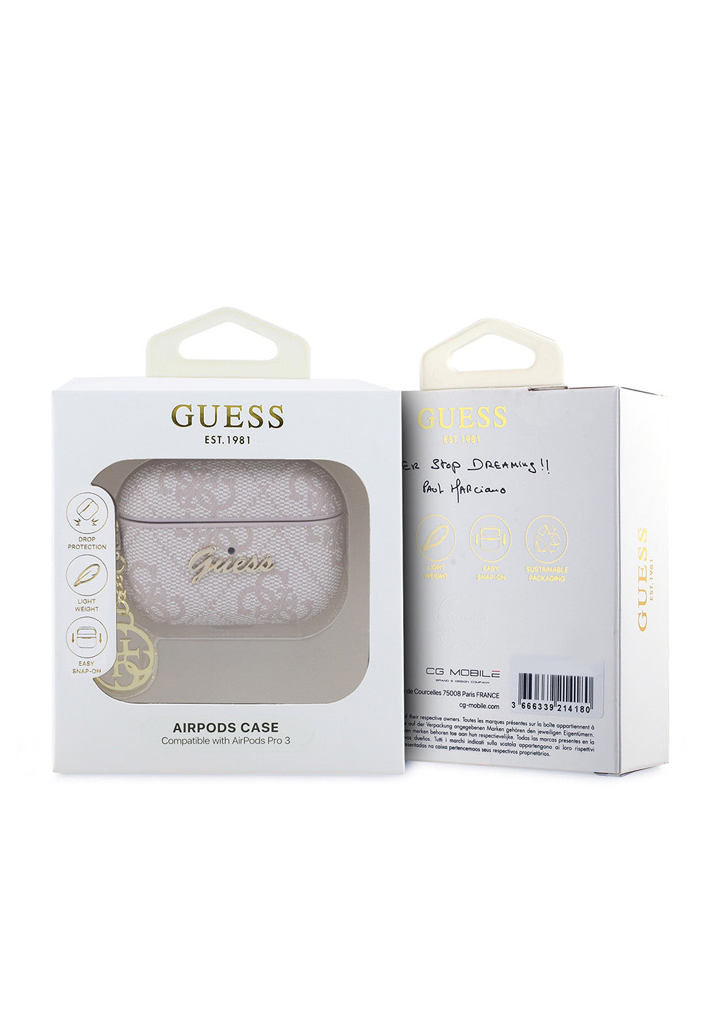 Apple Airpods Pro 3 Kılıf Guess Orijinal Lisanslı 4G Desenli Metal Script Logolu 4G Charm PU Deri Kapak