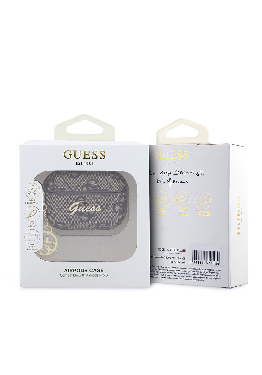Apple Airpods Pro 3 Kılıf Guess Orijinal Lisanslı 4G Desenli Metal Script Logolu 4G Charm PU Deri Kapak