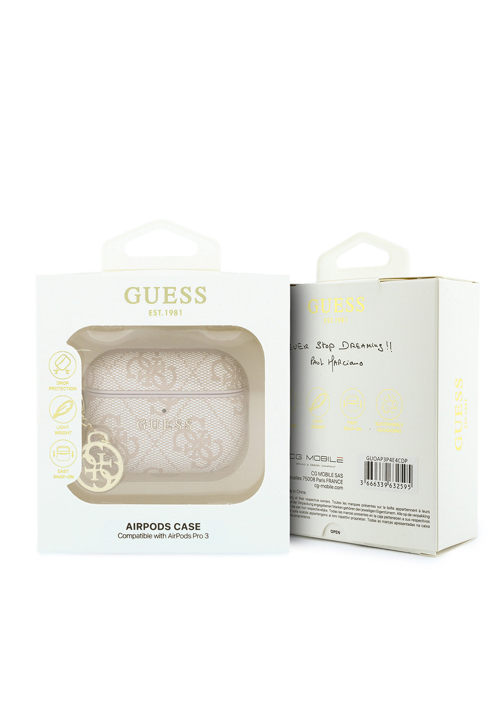 Apple Airpods Pro 3 Kılıf Guess Orijinal Lisanslı PU Deri 4G Desenli 4G Sade Askılı Kılıf